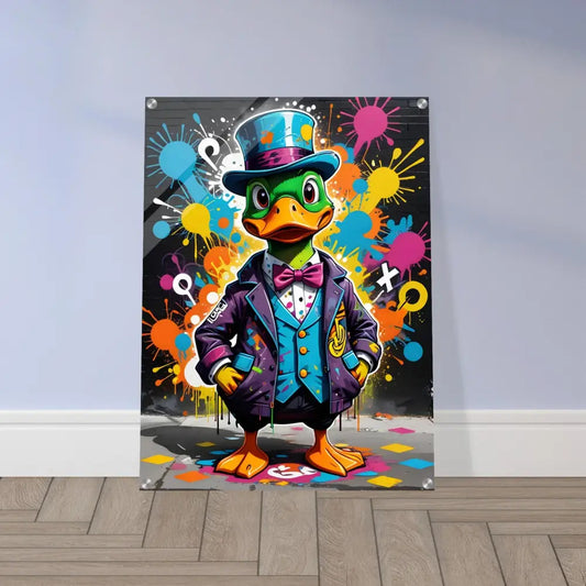 Colorful duck art acrylic print featuring Gangster Duck Swagger by PixiOnyx Urban Dreamscape