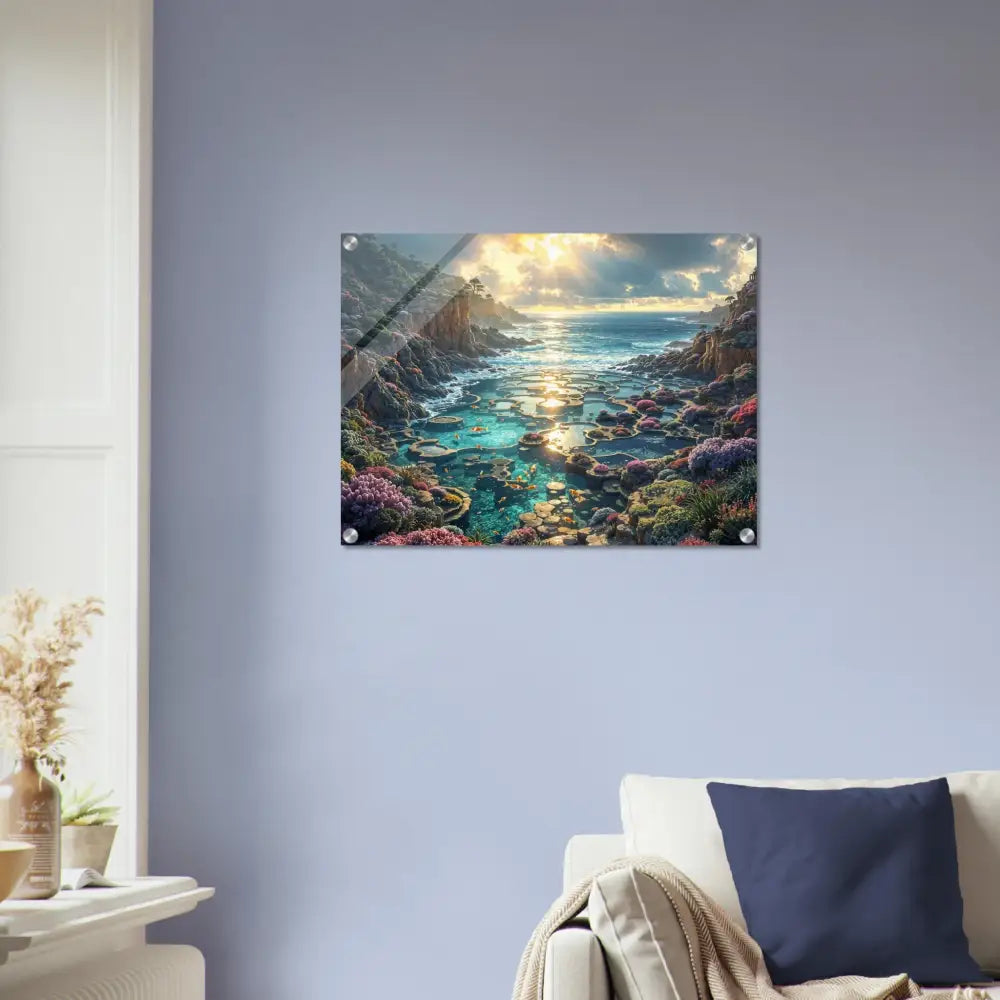 Coastal landscape acrylic wall art titled Garden of the Tides from PixiOnyx Crystalflow Edition