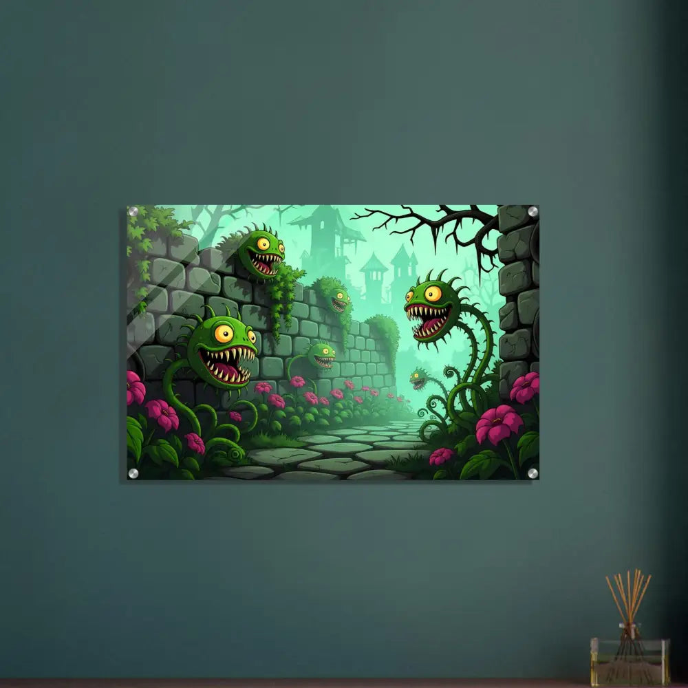 Cartoonish monster plant artwork acrylic print for surreal fantasy nature decor