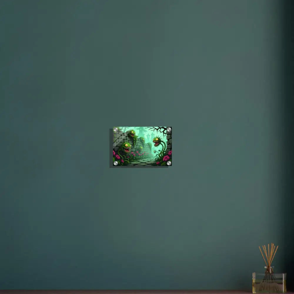 Cartoonish monster garden wall art acrylic print Grinvine Grove PixiOnyx Surreal Fantasy Nature