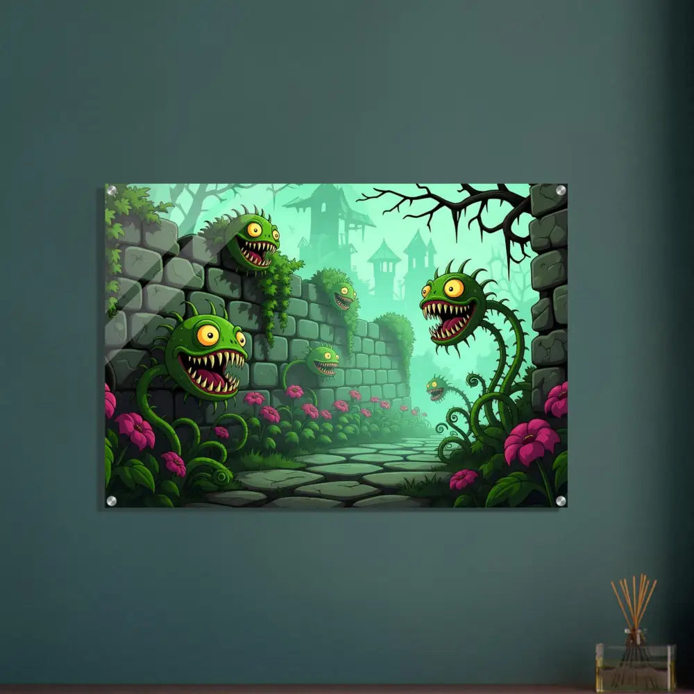 Acrylic print of a monster plant wall art from Grinvine Grove by PixiOnyx