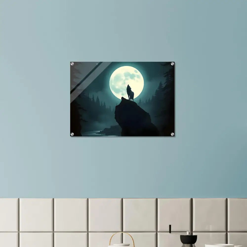 Wolf howling at the moon wall art acrylic print titled Lunar Reverie by PixiOnyx