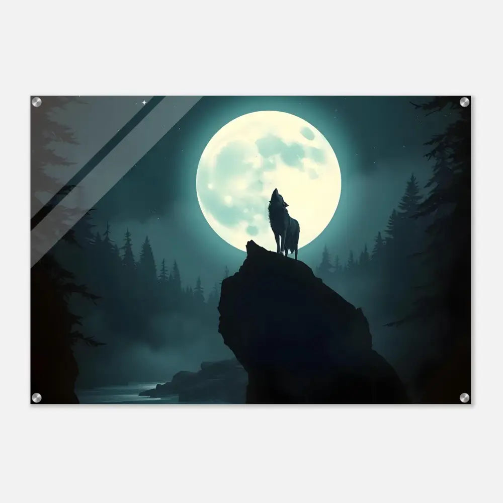 Acrylic Print of a wolf howling at the moon artistic wall art by PixiOnyx Lunar Reverie