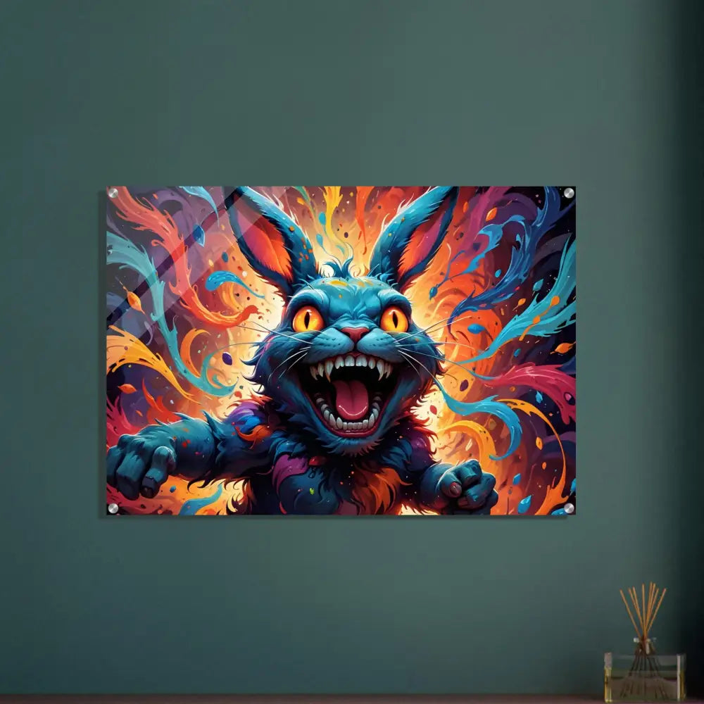 Colorful menacing rabbit art for Acrylic Print Inferno Giggle by PixiOnyx Crystal Flame
