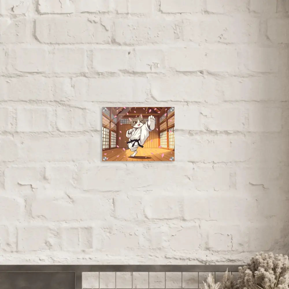 Acrylic Print Karate Cat wall art featuring Cherry Blossom Showdown by PixiOnyx