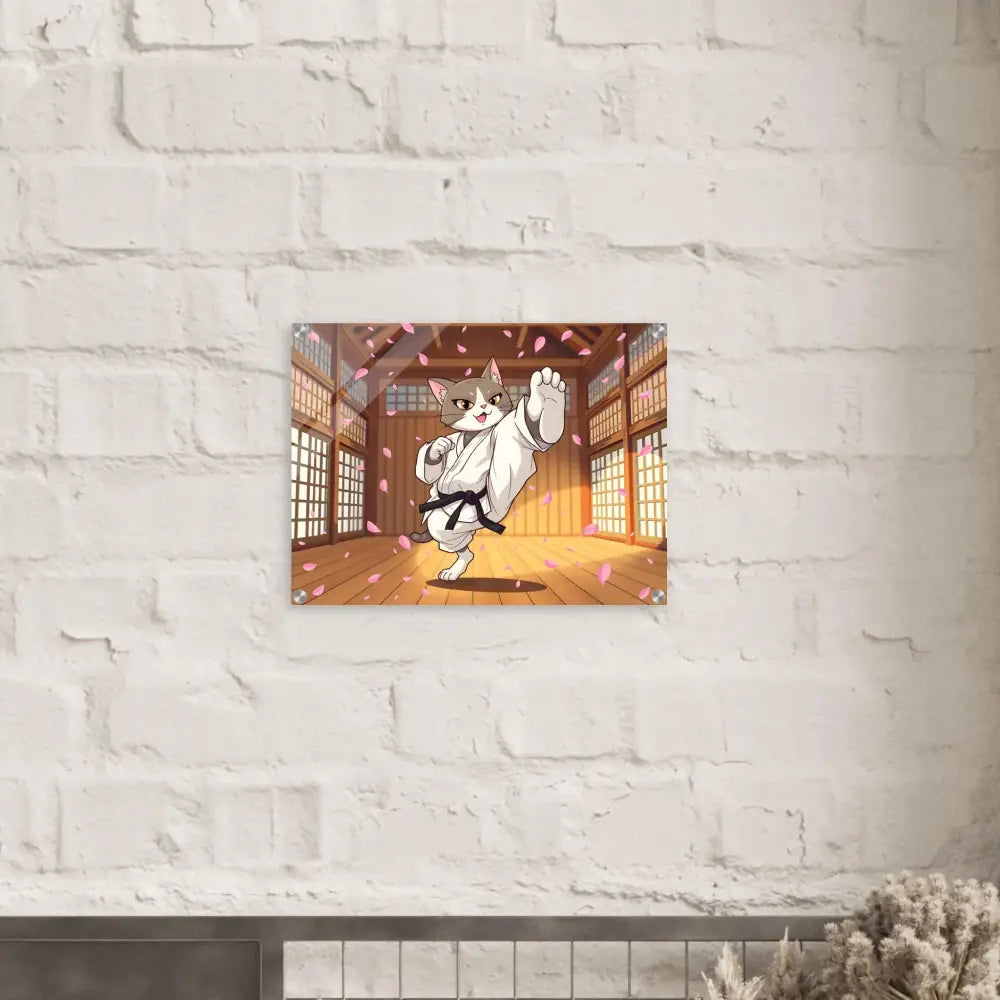 Acrylic print of Karate Cat wall art featuring Cherry Blossom Showdown art style