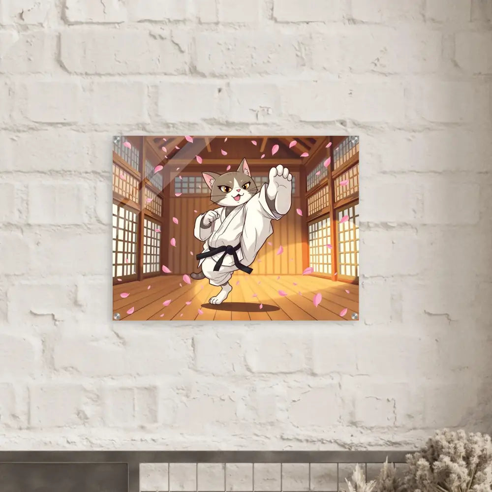 Acrylic Print Karate Cat Wall Art featuring Cherry Blossom Showdown from PixiOnyx