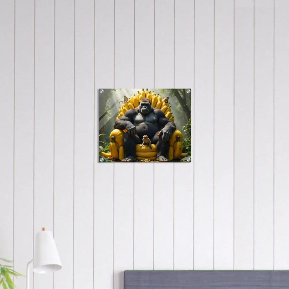 Acrylic print of Gorilla on Banana Throne from King Kong’s Banana Throne collection