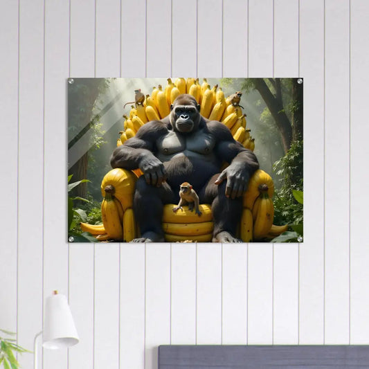 Acrylic print featuring a Gorilla on a Banana Throne for King Kong’s Primate Royalty