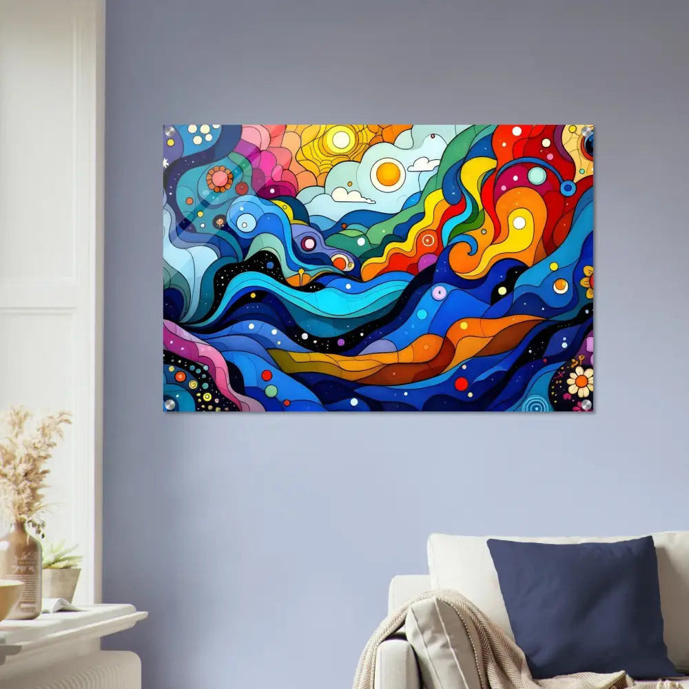Colorful abstract wall art acrylic print titled Layered Spectrum for modern interior decor