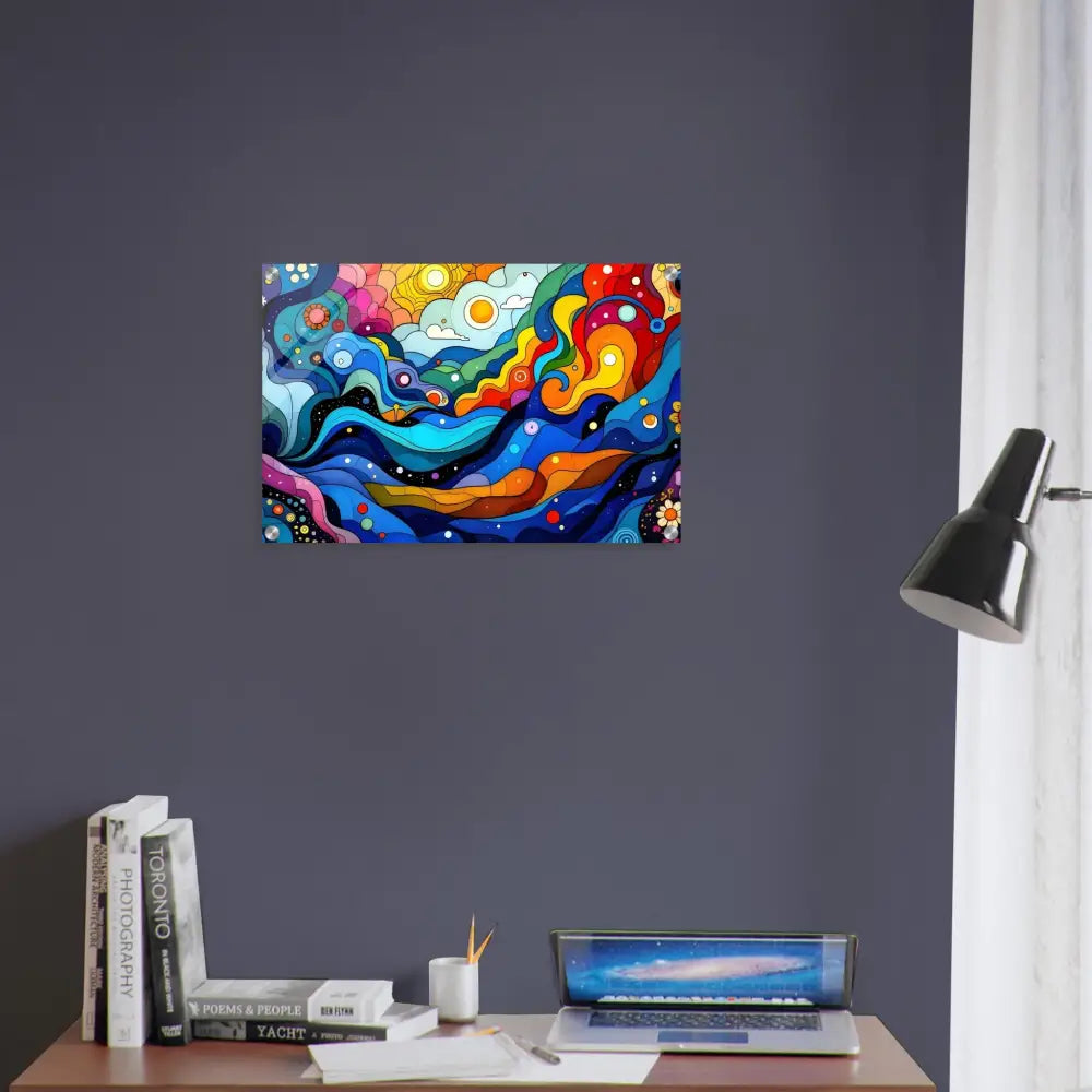 Colorful abstract layered spectrum acrylic wall art for modern psychedelic decor