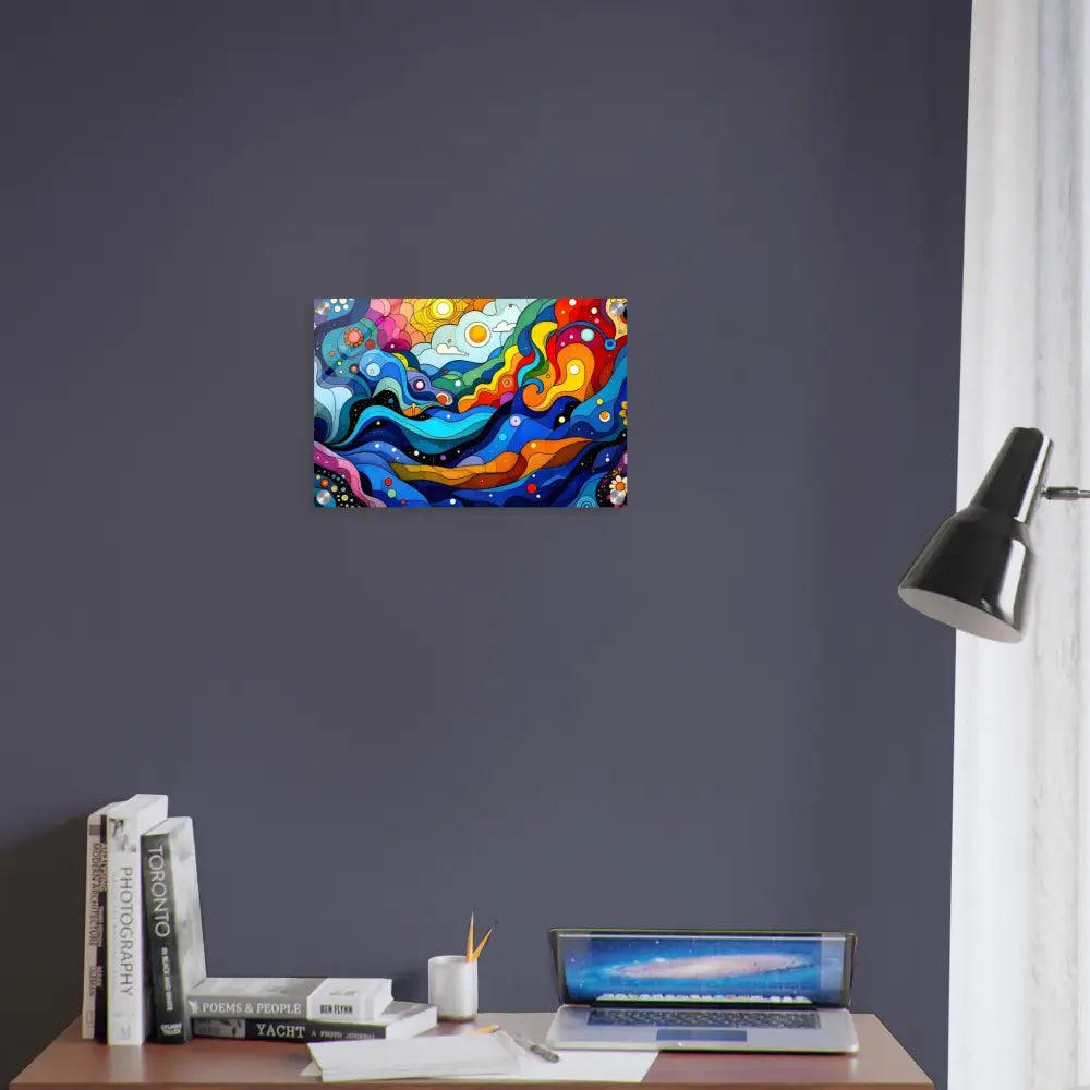 Colorful abstract psychedelic wall art acrylic print layered spectrum for vibrant home decor