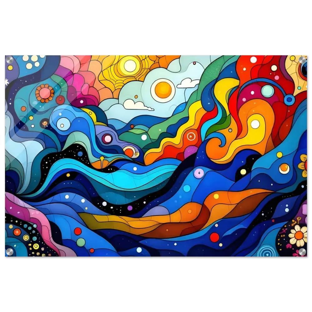 Colorful abstract landscape painting on Acrylic Print Layered Spectrum Psychedelic Wall Art