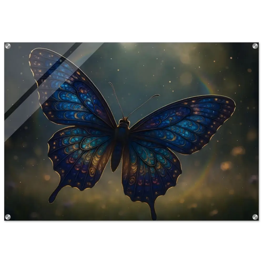 Framed Blue Butterfly Artwork Acrylic Print Luminara Ascend PixiOnyx Crystal Lightform of Nature