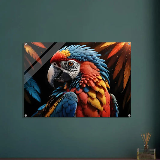 Colorful parrot art print on Acrylic Print Macaw Ascendant by PixiOnyx Nature Crystal Flight