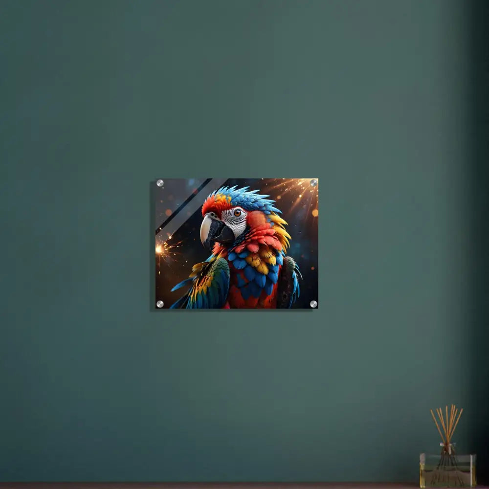 Colorful parrot wall art acrylic print Macaw Firelight PixiOnyx Crystal Burst Panel