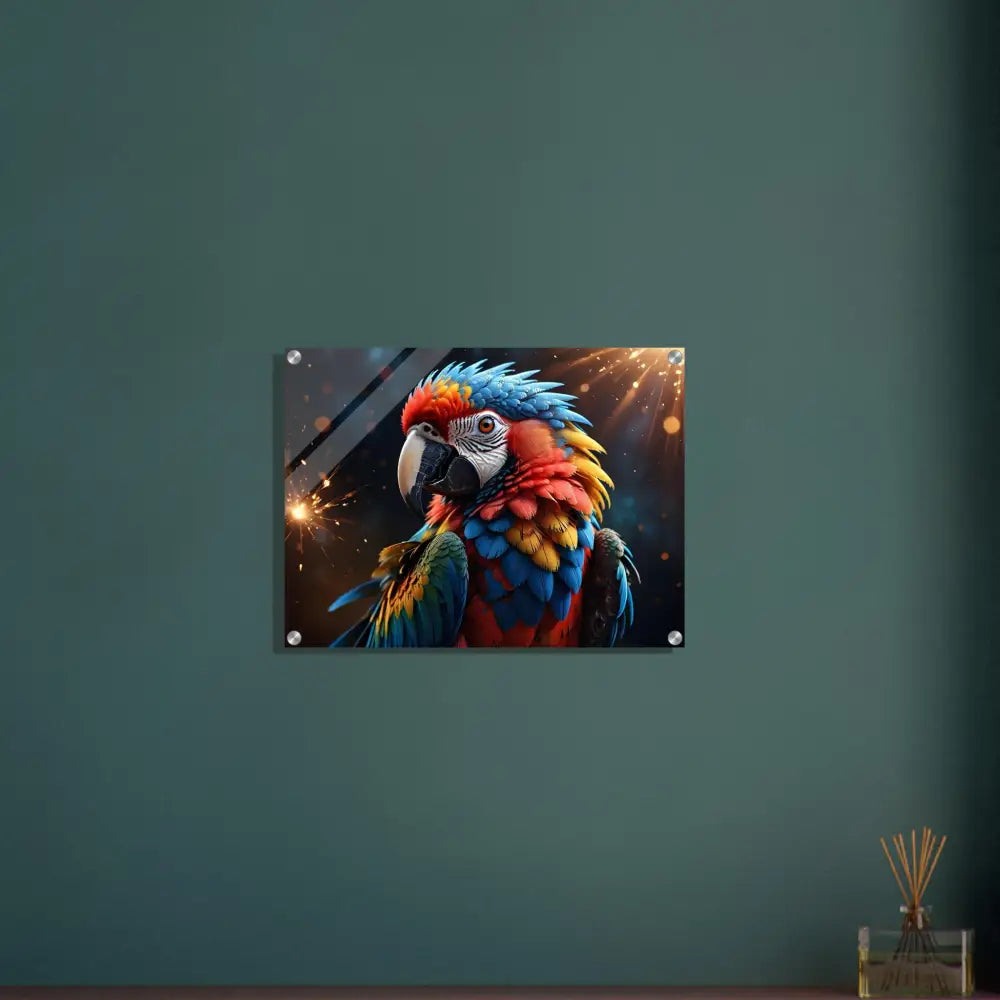 Colorful parrot wall art acrylic print Macaw Firelight PixiOnyx Crystal Burst Panel