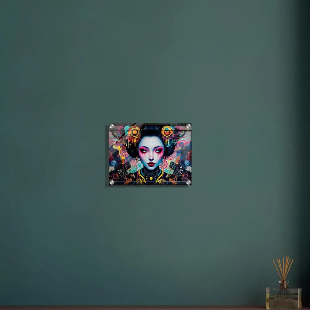 Colorful geisha wall art acrylic print for Mech Shrine Geisha PixiOnyx Urban Circuit Icon