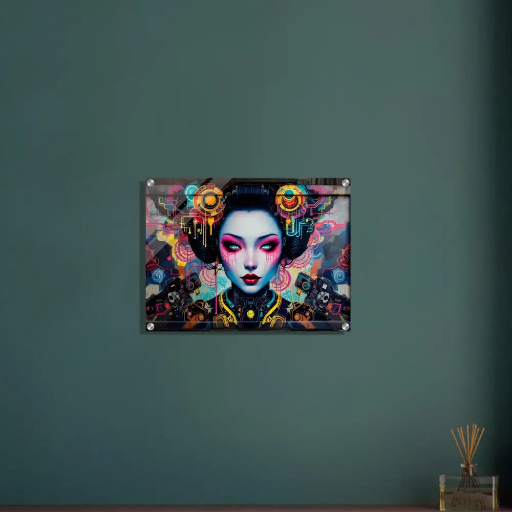 Cyberpunk geisha wall art Acrylic Print Mech Shrine Geisha PixiOnyx Urban Circuit Icon