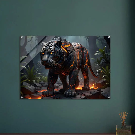 Volcanic tiger wall art acrylic print Molten Majesty PixiOnyx Crystal Flame fantasy