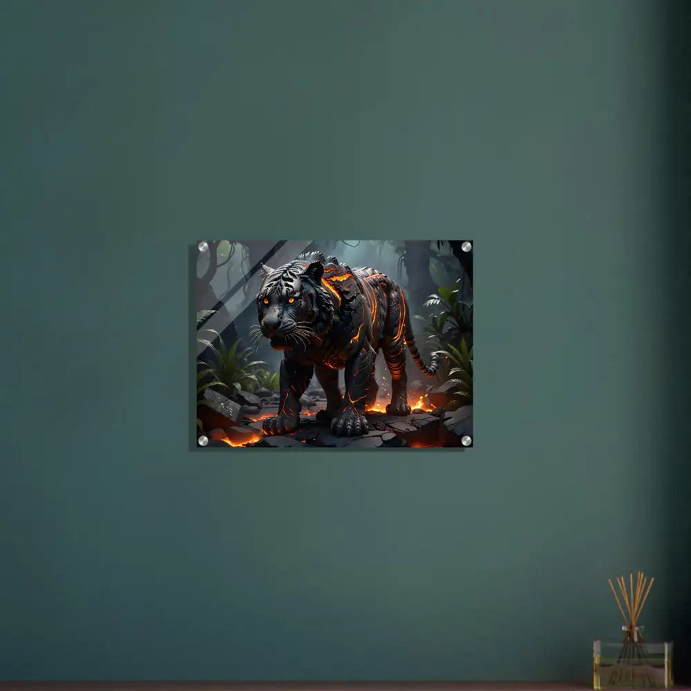 Framed Lava Tiger art acrylic print titled Molten Majesty by PixiOnyx Crystal Flame