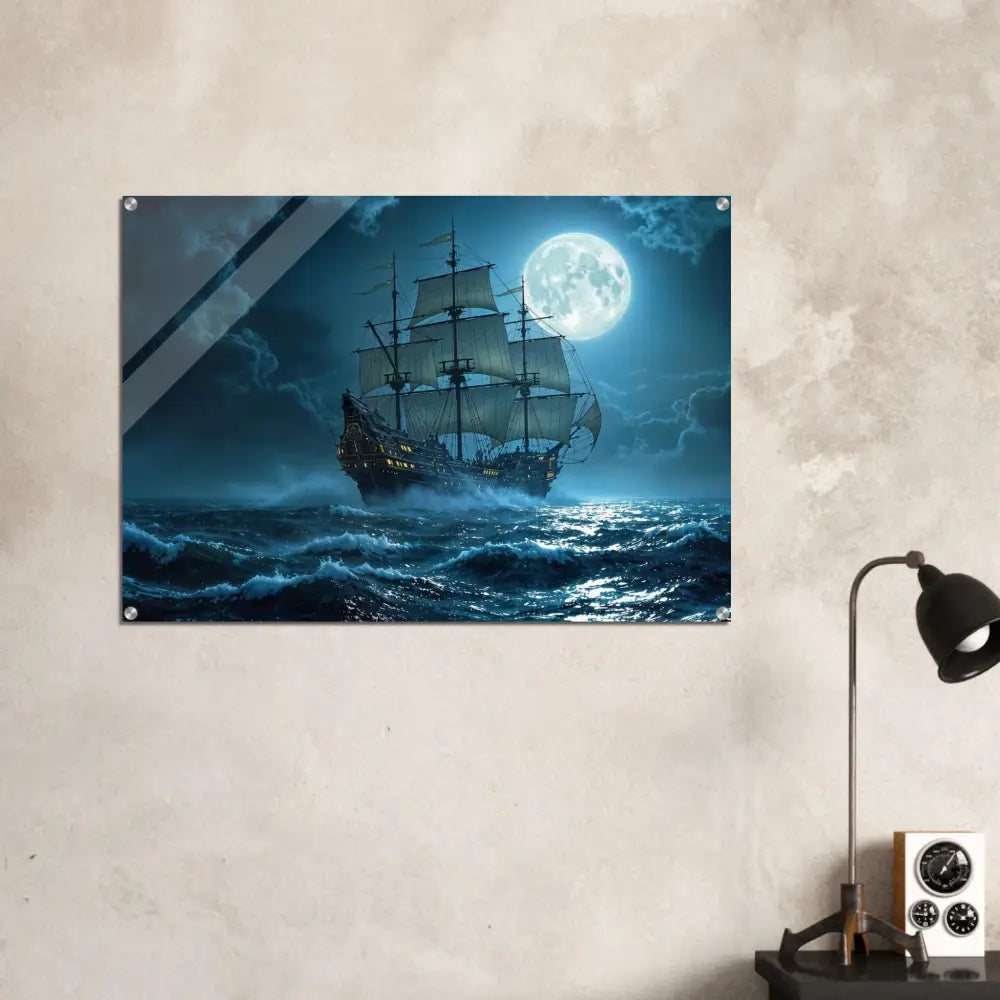 Framed ship painting from Acrylic Print Moonlit Majesty PixiOnyx Luminous Depths Edition