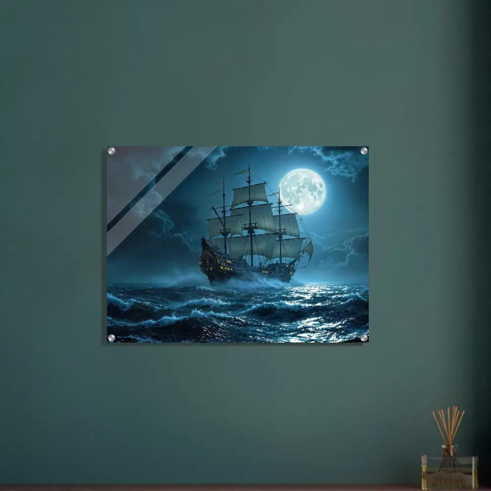 Framed ship painting from Acrylic Print Moonlit Majesty PixiOnyx Luminous Depths Edition