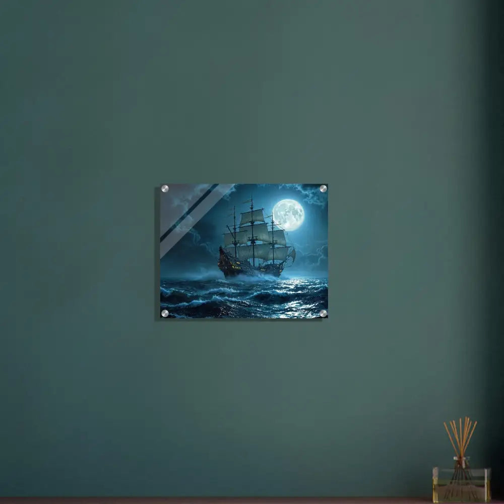 Framed ship painting from Acrylic Print Moonlit Majesty PixiOnyx Luminous Depths Edition