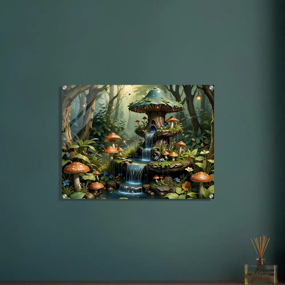 Acrylic Print of Mushroom Fountain Artwork from PixiOnyx Crystal Fantasy Fusion