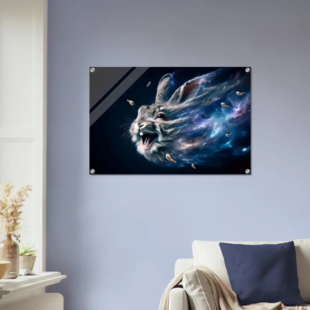 Acrylic wall art of a roaring rabbit from PixiOnyx Crystal Drift Series