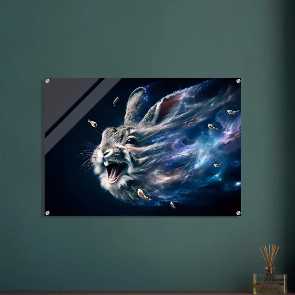 Rabbit head with cosmic energy artwork from PixiOnyx Crystal Drift Series Acrylic Print Nebula Howl