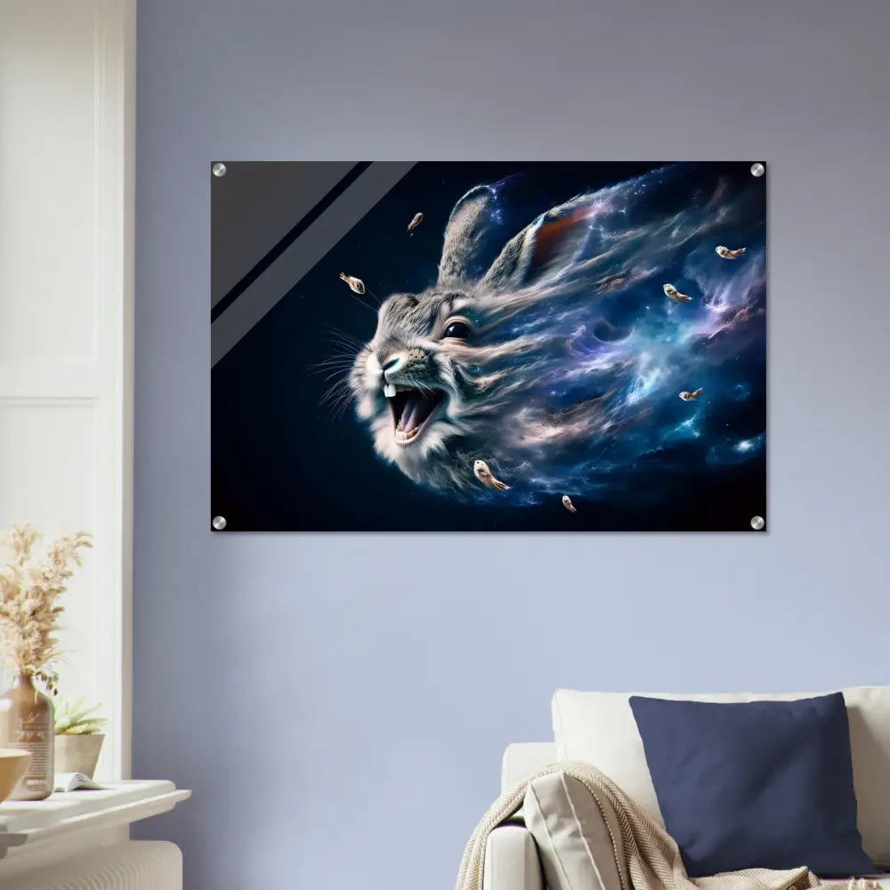 Acrylic wall art of a cosmic rabbit from PixiOnyx Crystal Drift Series