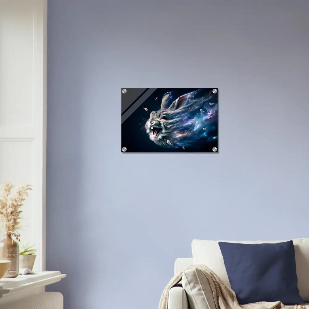 Cosmic lion wall art acrylic print from PixiOnyx Crystal Drift Series Nebula Howl
