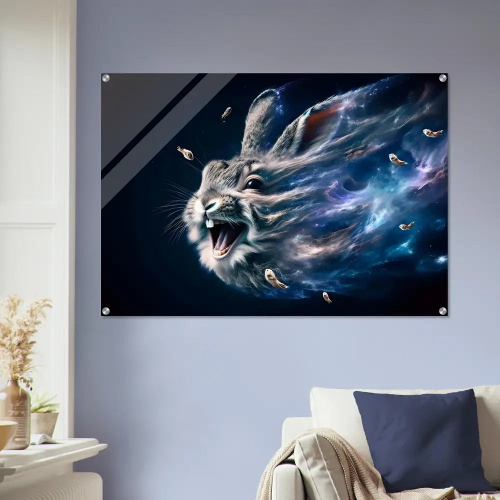 Rabbit head with cosmic nebula art on Acrylic Print Nebula Howl by PixiOnyx Crystal Drift Series