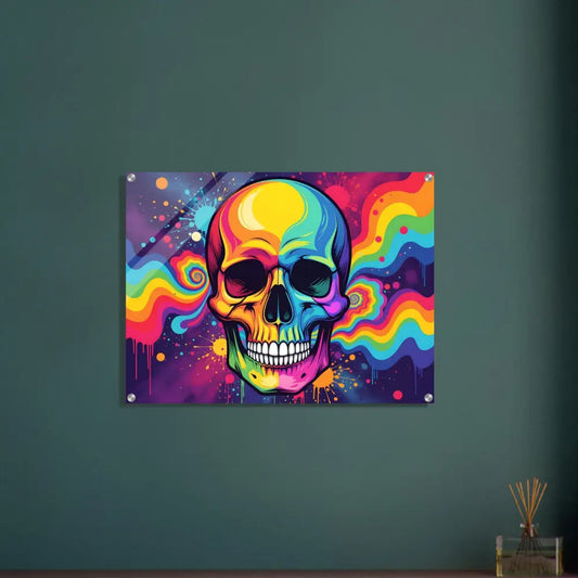 Colorful skull artwork acrylic print Neon Psychedelic Skull PixiOnyx vivid abstract display