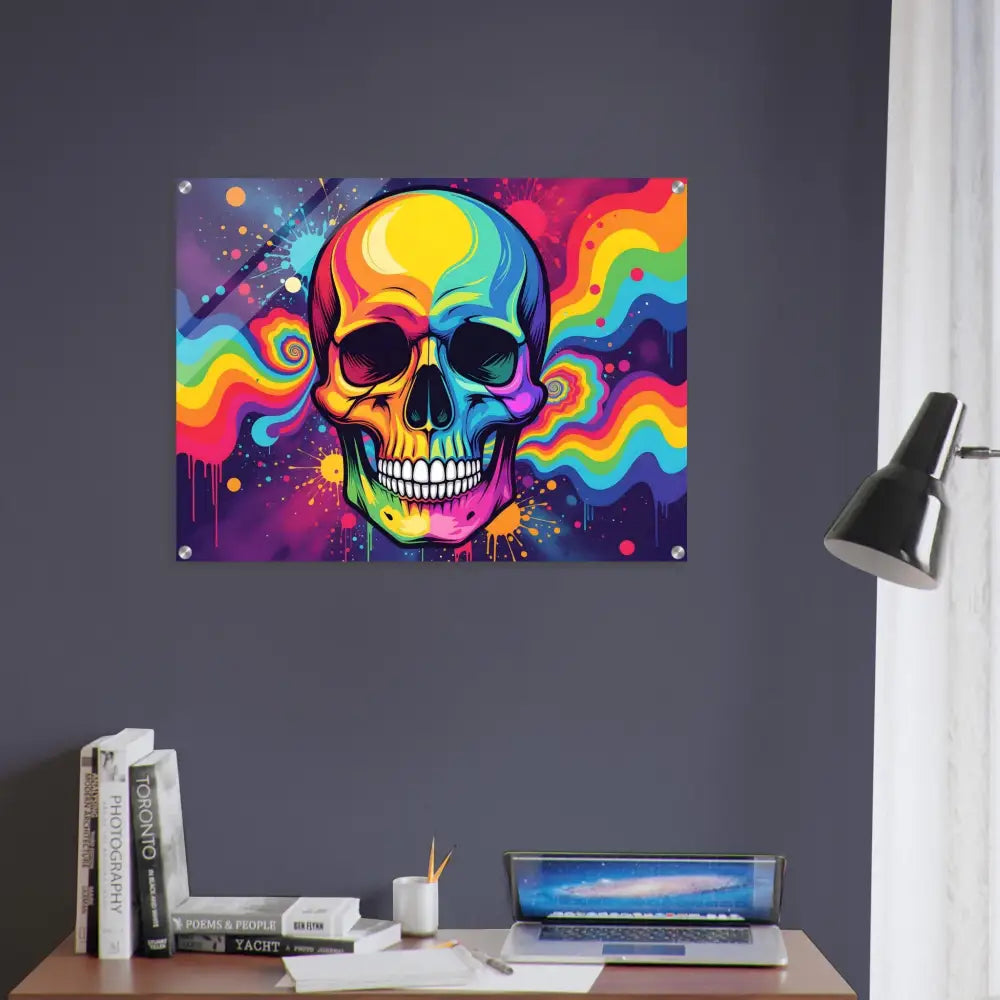 Colorful skull wall art acrylic print Neon Psychedelic Skull PixiOnyx psychedelic design