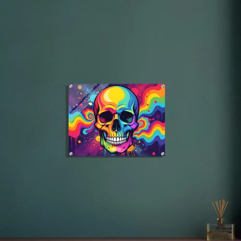 Colorful skull wall art acrylic print Neon Psychedelic Skull PixiOnyx vivid abstract display