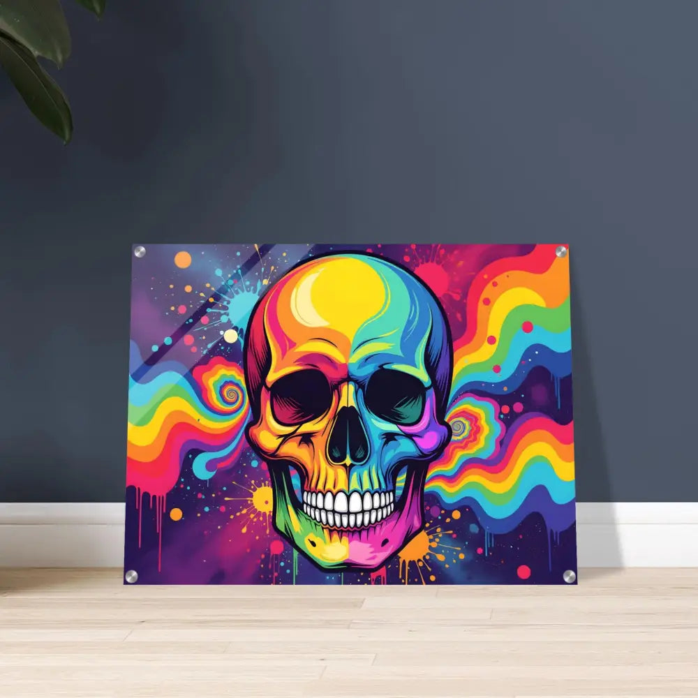 Colorful Skull Artwork Acrylic Print Neon Psychedelic Skull Vivid Abstract Display