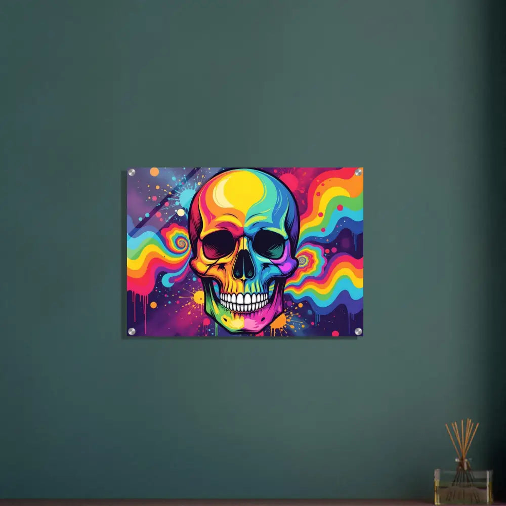 Vivid colorful skull wall art acrylic print Neon Psychedelic Skull PixiOnyx display