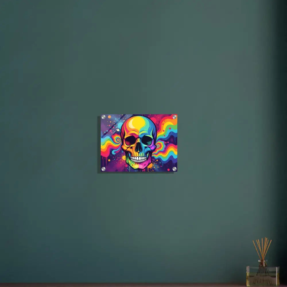 Colorful skull artwork acrylic print Neon Psychedelic Skull PixiOnyx vivid abstract display
