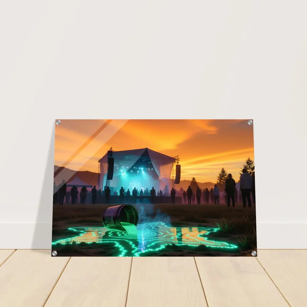 Framed Neon Spill Festival Art Acrylic Print with spilled neon liquid on vibrant panel