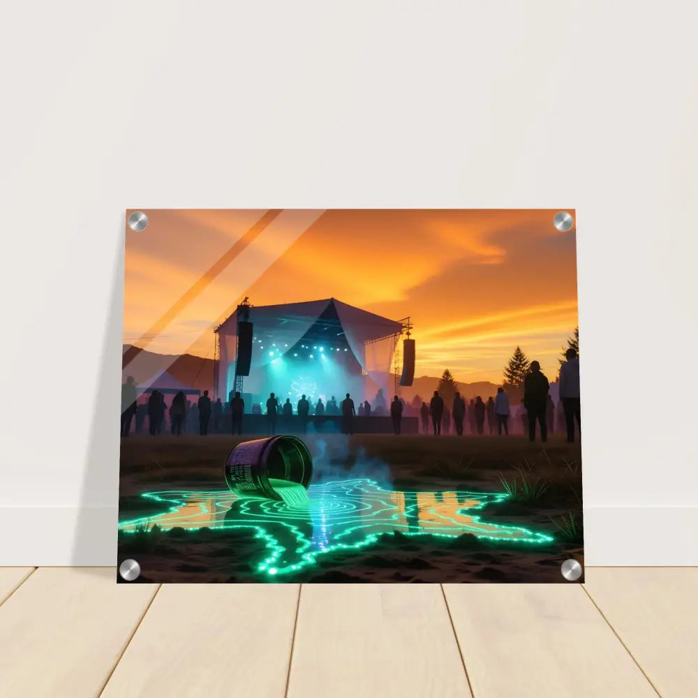 Acrylic wall art featuring Neon Spill Festival design on PixiOnyx Ultra-Vivid Panel