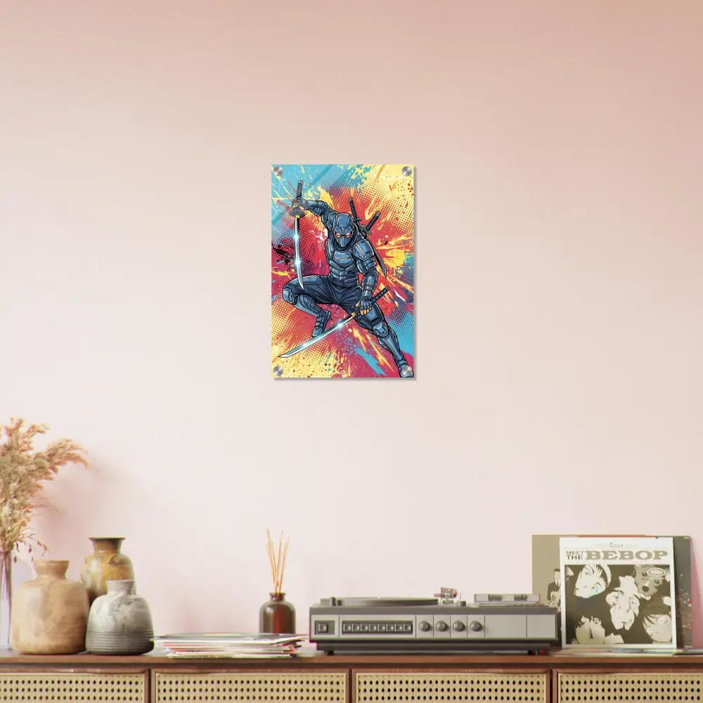 Vibrant ninja poster acrylic print amplifies electrifying ninja clash PixiOnyx Pop Samurai