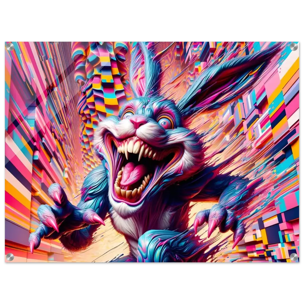 Nightmarish colorful rabbit creature acrylic print from PixiOnyx Crystal Breakpoint Series