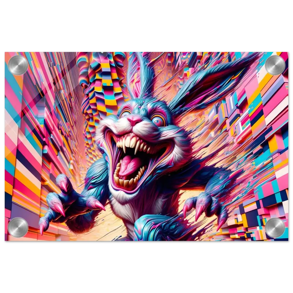 Nightmarish colorful rabbit creature acrylic print from PixiOnyx Crystal Breakpoint Series