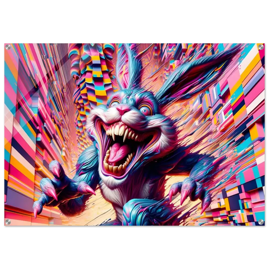 Psychedelic menacing rabbit acrylic print from PixiOnyx Crystal Breakpoint Series