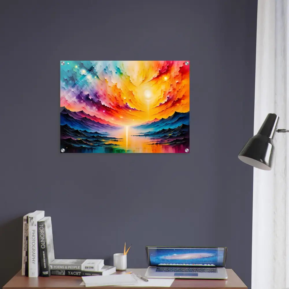 Acrylic Print Radiant Horizon with vibrant sky and reflective water showcasing PixiOnyx Depth