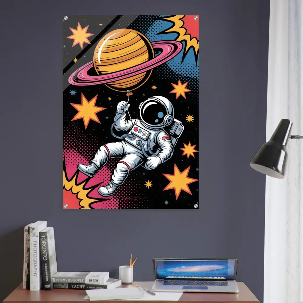 Pop art astronaut poster with impact light-enhancing depth and rich contrast for Acrylic Print Saturn Balloon