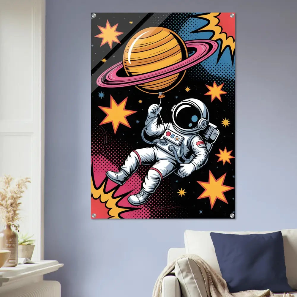 Pop art astronaut poster with impact light-enhancing depth and rich contrast for Acrylic Print Saturn Balloon