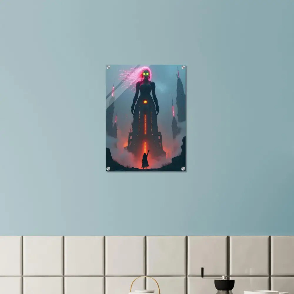 Fantasy art print displayed on acrylic in Sci-fi Fairytale PixiOnyx Futurist Crystal Display